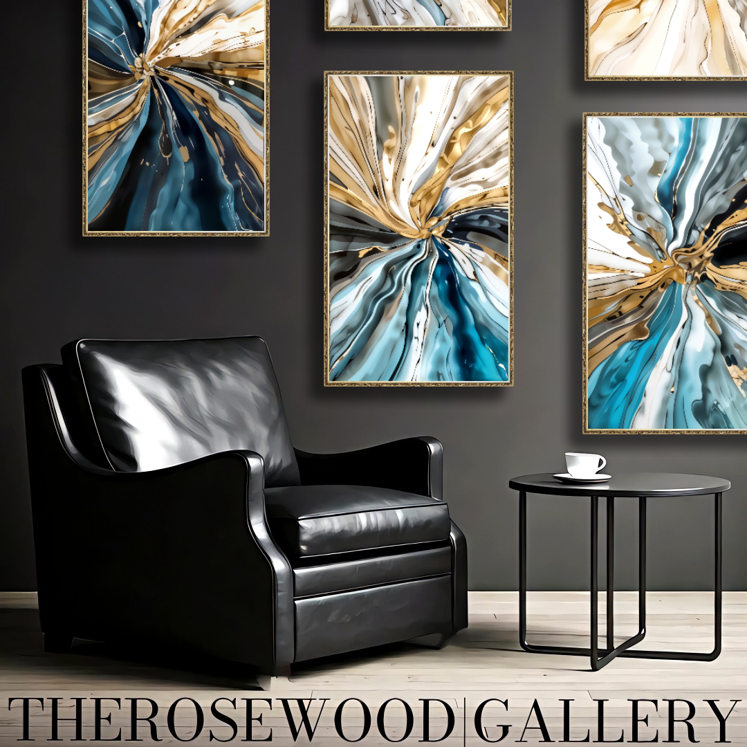 Elegant Navy Blue Shades Cream White Gray Painting Digital Abstract Art Contemporary