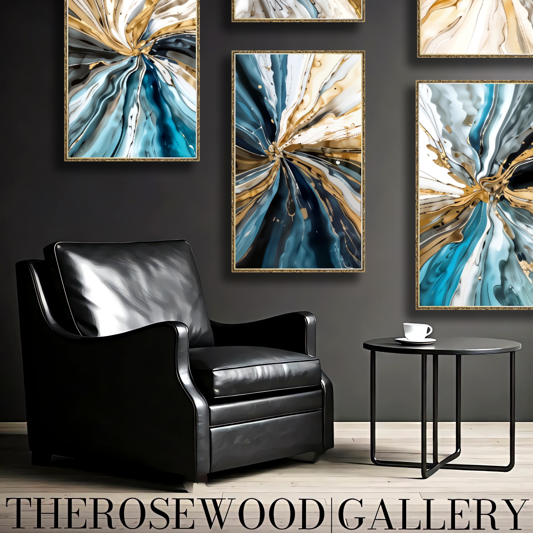 Pouring Painting Digital Abstract Art    Contemporary Deep Blue Light Beige Gray Whirlwind
