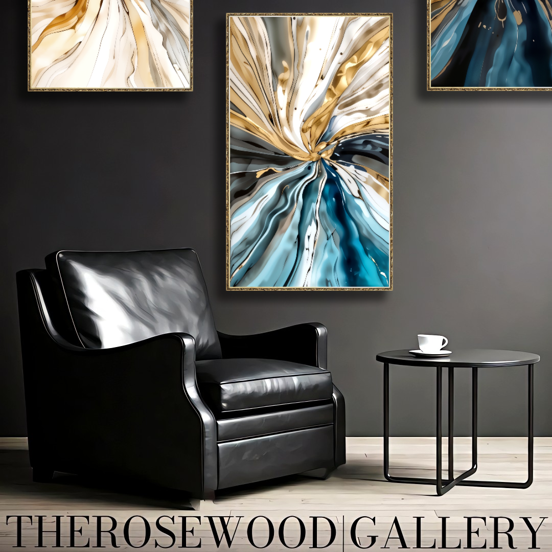 Elegant Navy Blue Shades Cream White Gray Painting Digital Abstract Art Contemporary