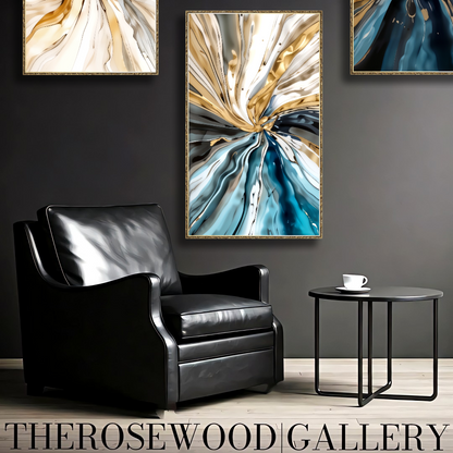 Elegant Navy Blue Shades Cream White Gray Painting Digital Abstract Art Contemporary
