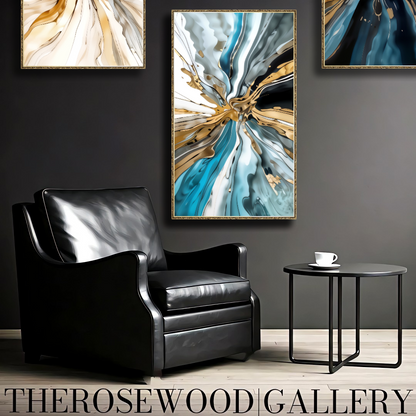 Soft And Elegant Shades Of Turquoise Blue Cream White Gold Painting Digital Abstract Art Contemporary