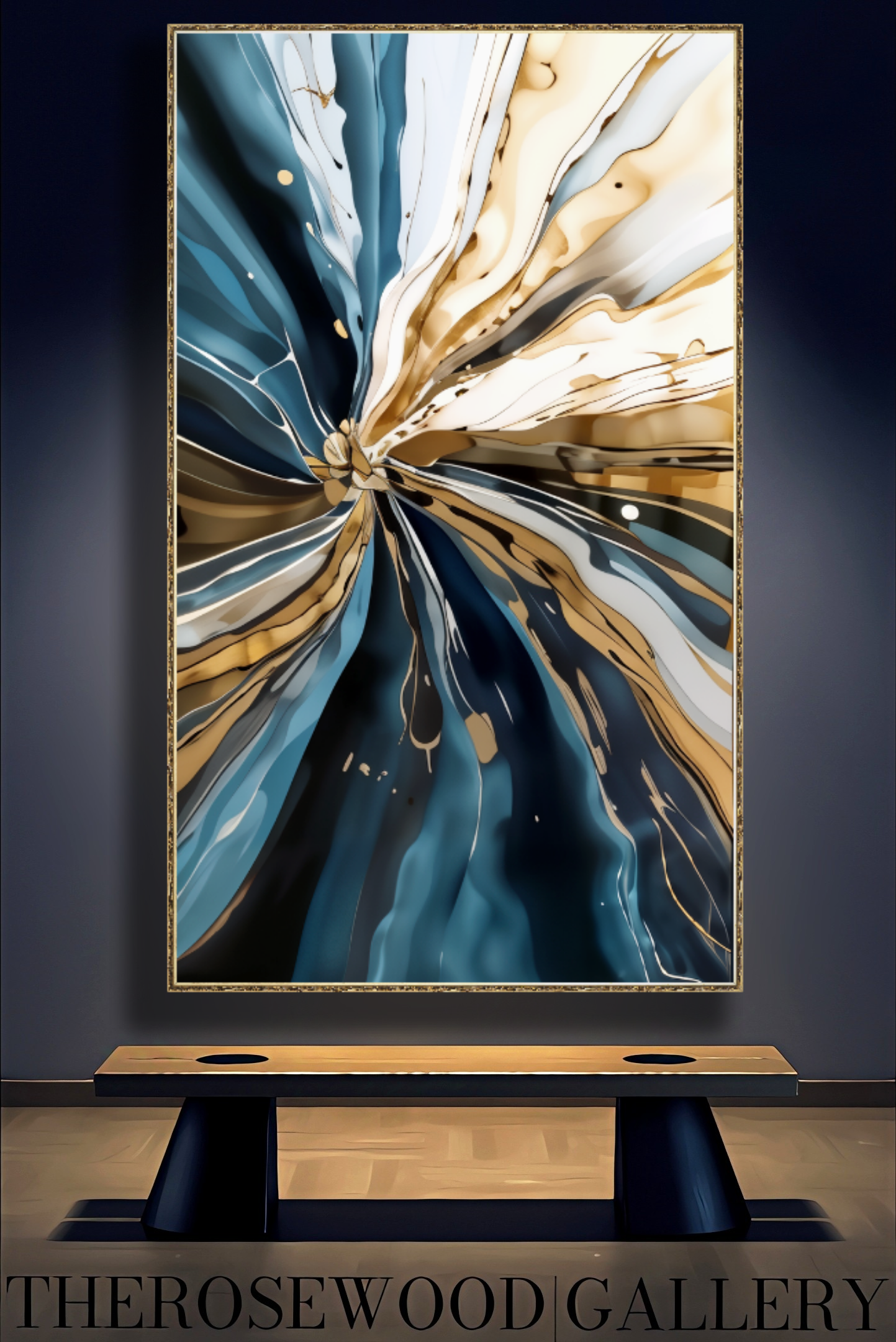 Pouring Painting Digital Abstract Art    Contemporary Deep Blue Light Beige Gray Whirlwind