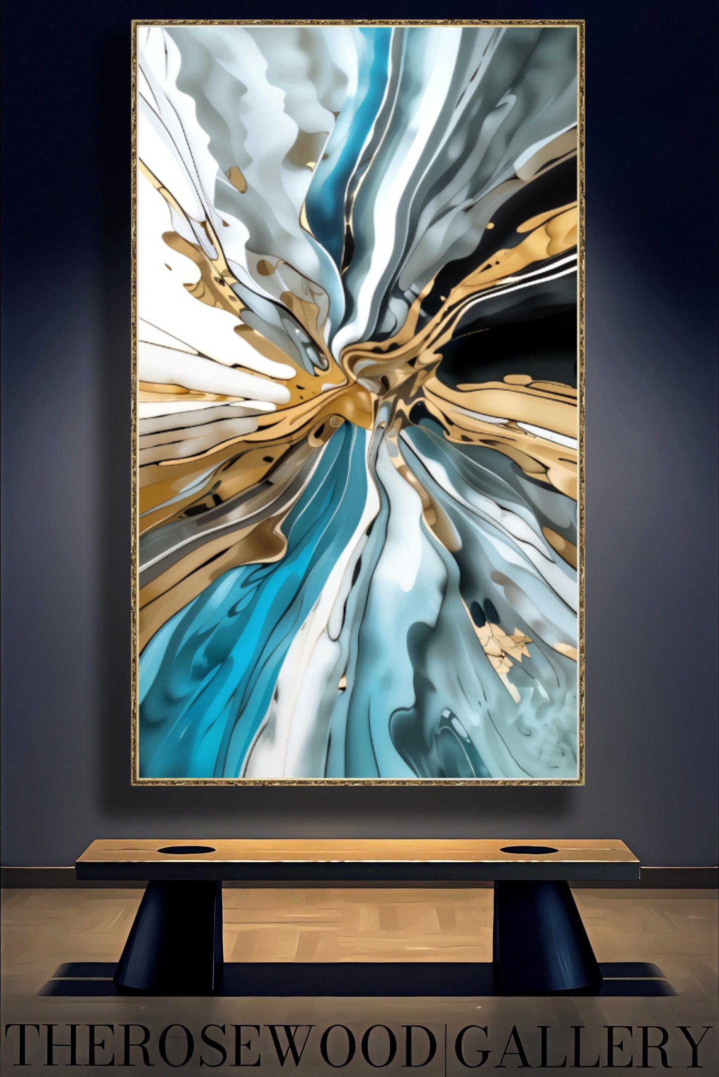 Soft And Elegant Shades Of Turquoise Blue Cream White Gold Painting Digital Abstract Art Contemporary