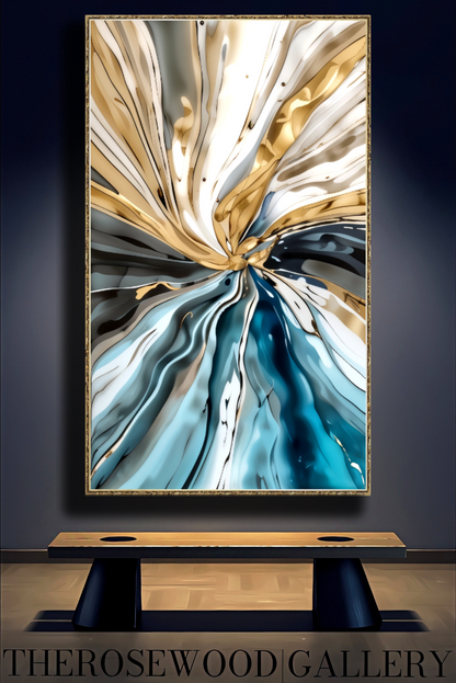 Elegant Navy Blue Shades Cream White Gray Painting Digital Abstract Art Contemporary