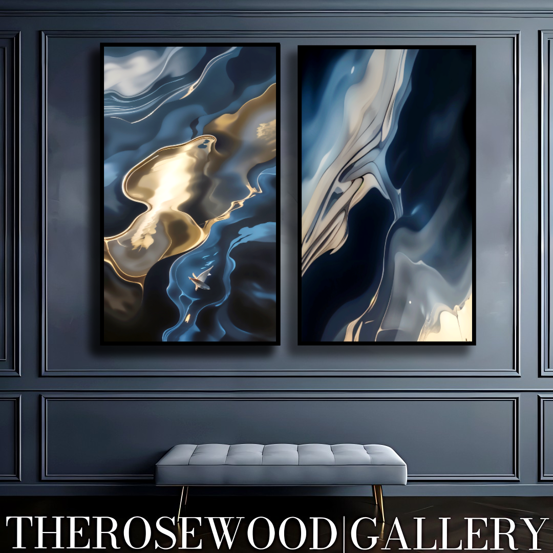 Shades Of Light Gray Deep Blue Elegant Geometric Abstract Shapes Harmonious Color Palette High-Definition Digital Artwork