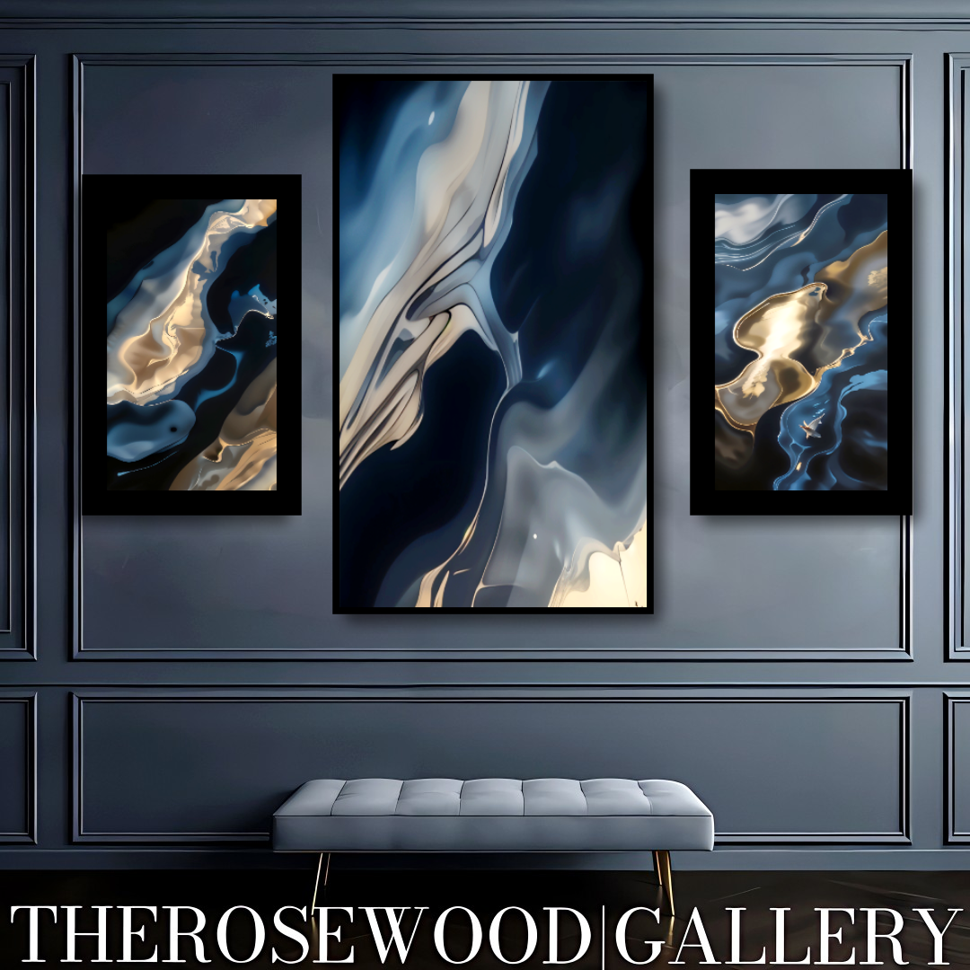 Shades Of Light Gray Deep Blue Elegant Geometric Abstract Shapes Harmonious Color Palette High-Definition Digital Artwork