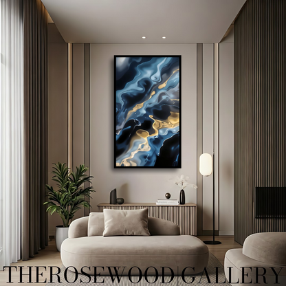 Navy Blue Waves Deep Gold Turquoise Blue Abstract Minimalist And Contemporary High-Definition Digital Artwork