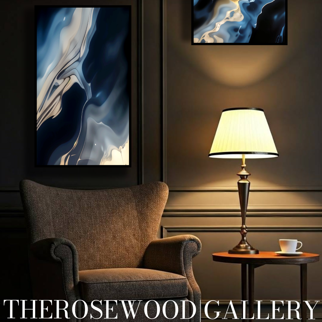 Shades Of Light Gray Deep Blue Elegant Geometric Abstract Shapes Harmonious Color Palette High-Definition Digital Artwork