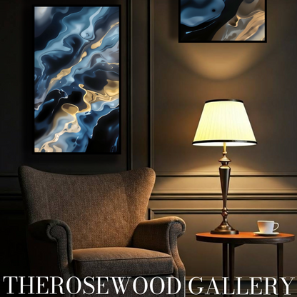 Navy Blue Waves Deep Gold Turquoise Blue Abstract Minimalist And Contemporary High-Definition Digital Artwork