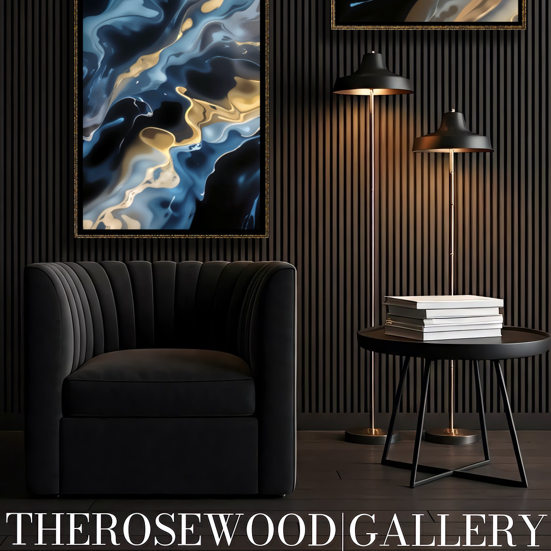 Navy Blue Waves Deep Gold Turquoise Blue Abstract Minimalist And Contemporary High-Definition Digital Artwork