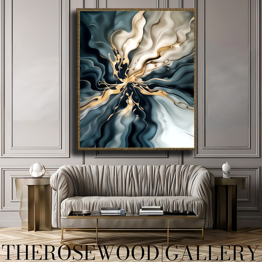 Digital Artwork Turquoise Elegance Abstract Art Deep Turquoise Shades Of Blue Sylver Light Gold Touch