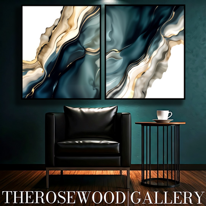 Digital Pouring Painting  Abstract Art Deep Turquoise Azur Golden Lines Shades Of Ivory Sylver Background