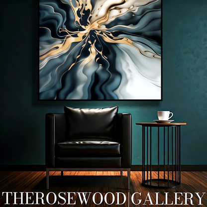 Digital Artwork Turquoise Elegance Abstract Art Deep Turquoise Shades Of Blue Sylver Light Gold Touch