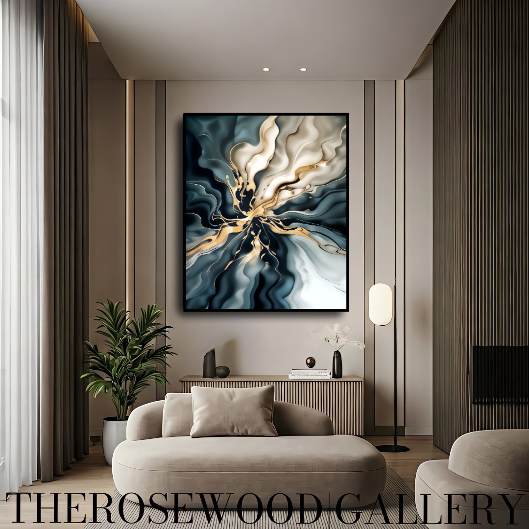 Digital Artwork Turquoise Elegance Abstract Art Deep Turquoise Shades Of Blue Sylver Light Gold Touch
