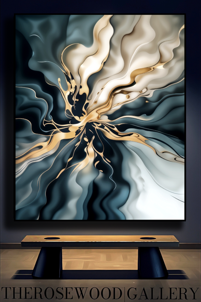 Digital Artwork Turquoise Elegance Abstract Art Deep Turquoise Shades Of Blue Sylver Light Gold Touch