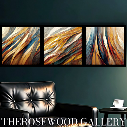 Bronze Paint Digital Abstract Contemporary Art Deep Shades  Brown Navy Blue Golden Ochre Tones Fall Wall Decor Fluid Movement Vibrant Warmth