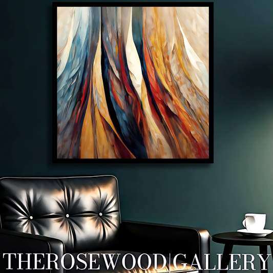 Elegant Modern Wall Decor Digital Painting Shades of Beige Ochre Brick Red Navy Blue Blend Vertical Bands Warm Colors