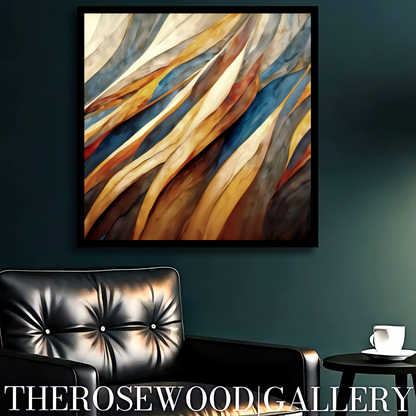 Bronze Paint Digital Abstract Contemporary Art Deep Shades  Brown Navy Blue Golden Ochre Tones Fall Wall Decor Fluid Movement Vibrant Warmth