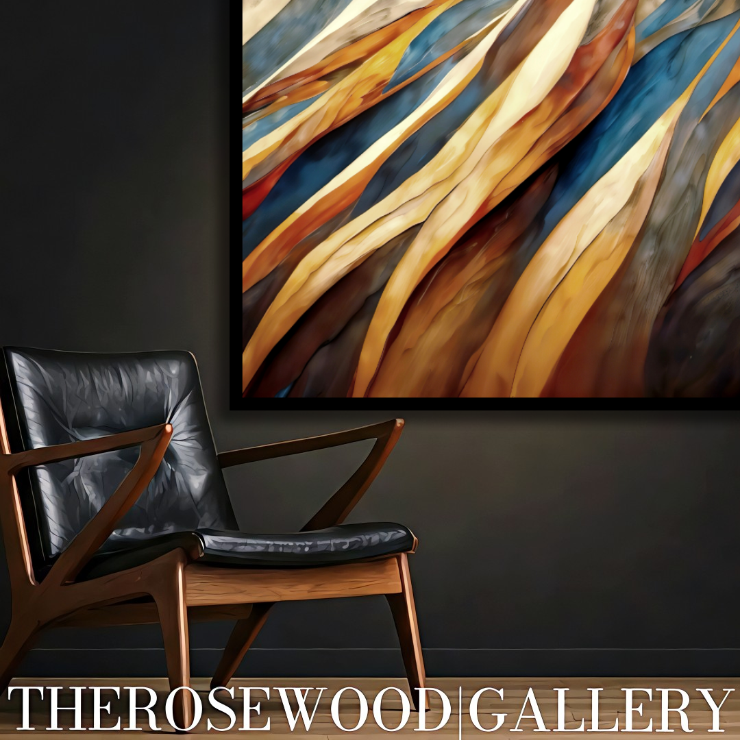 Bronze Paint Digital Abstract Contemporary Art Deep Shades  Brown Navy Blue Golden Ochre Tones Fall Wall Decor Fluid Movement Vibrant Warmth