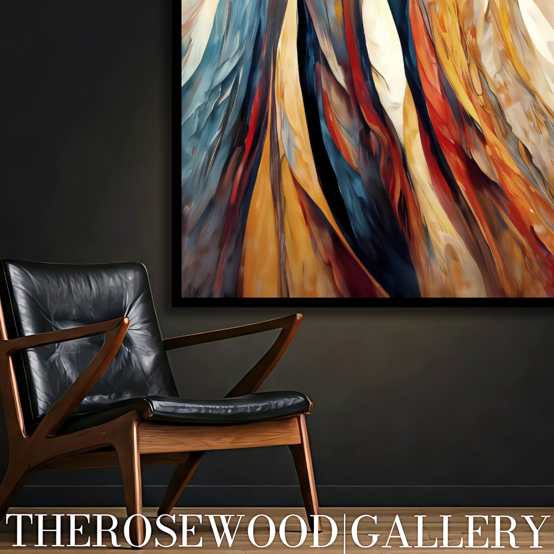 Elegant Modern Wall Decor Digital Painting Shades of Beige Ochre Brick Red Navy Blue Blend Vertical Bands Warm Colors