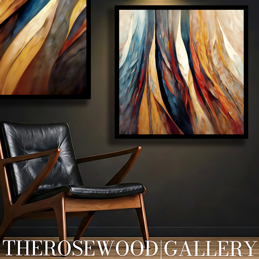 Elegant Modern Wall Decor Digital Painting Shades of Beige Ochre Brick Red Navy Blue Blend Vertical Bands Warm Colors