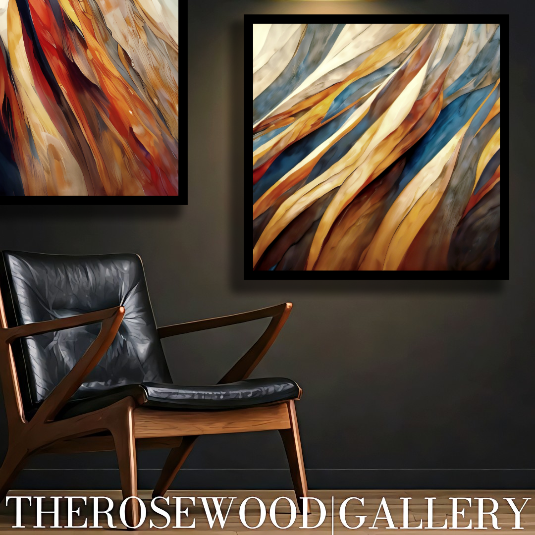 Bronze Paint Digital Abstract Contemporary Art Deep Shades  Brown Navy Blue Golden Ochre Tones Fall Wall Decor Fluid Movement Vibrant Warmth