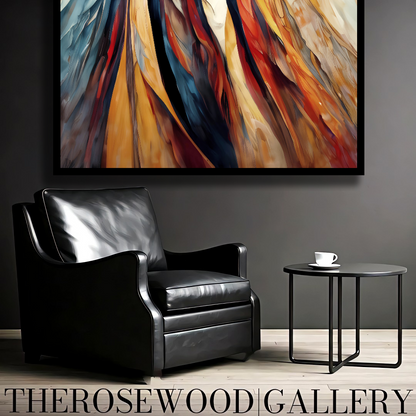 Elegant Modern Wall Decor Digital Painting Shades of Beige Ochre Brick Red Navy Blue Blend Vertical Bands Warm Colors