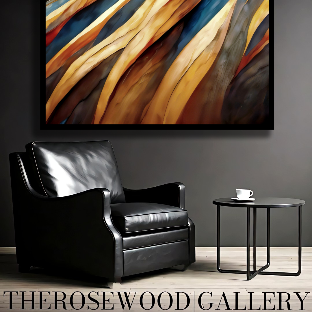 Bronze Paint Digital Abstract Contemporary Art Deep Shades  Brown Navy Blue Golden Ochre Tones Fall Wall Decor Fluid Movement Vibrant Warmth