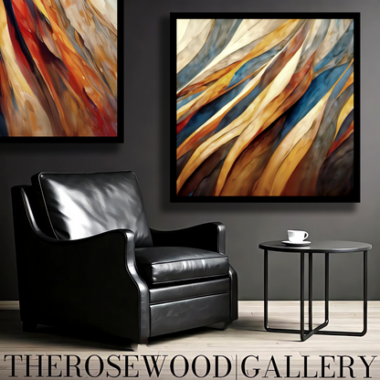 Bronze Paint Digital Abstract Contemporary Art Deep Shades  Brown Navy Blue Golden Ochre Tones Fall Wall Decor Fluid Movement Vibrant Warmth