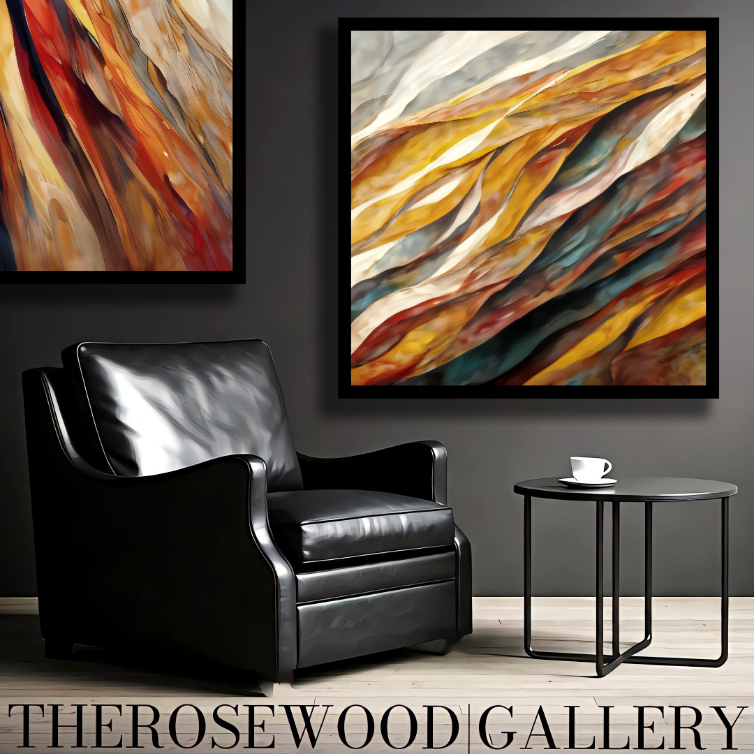 Digital Painting Abstract Contemporary Warm Tones Mustard Yellow Gold Shades Rust Fall Wall Decor