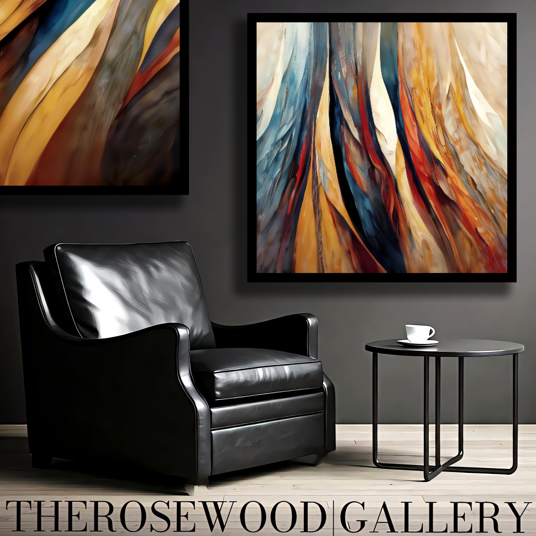 Elegant Modern Wall Decor Digital Painting Shades of Beige Ochre Brick Red Navy Blue Blend Vertical Bands Warm Colors
