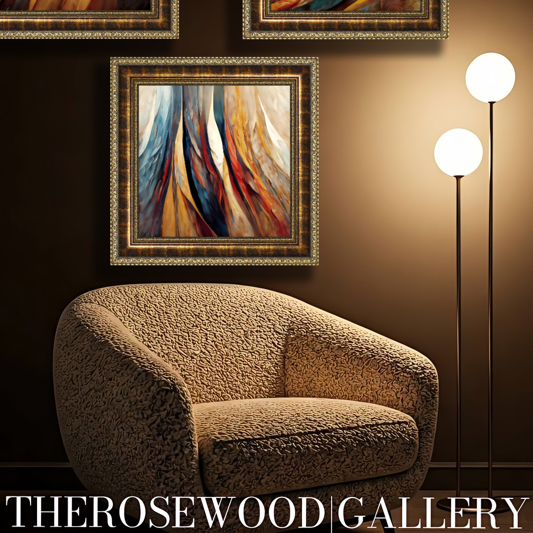 Elegant Modern Wall Decor Digital Painting Shades of Beige Ochre Brick Red Navy Blue Blend Vertical Bands Warm Colors