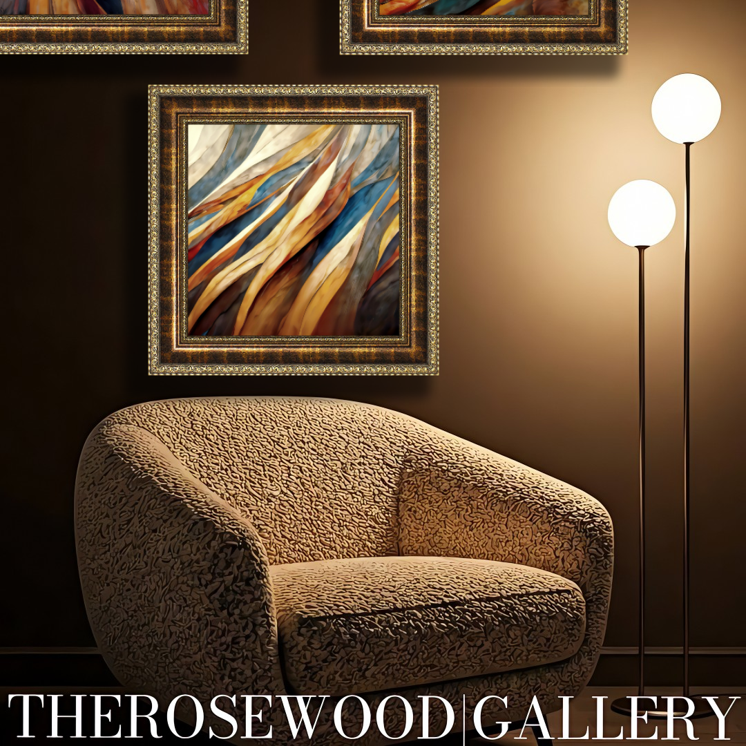 Bronze Paint Digital Abstract Contemporary Art Deep Shades  Brown Navy Blue Golden Ochre Tones Fall Wall Decor Fluid Movement Vibrant Warmth