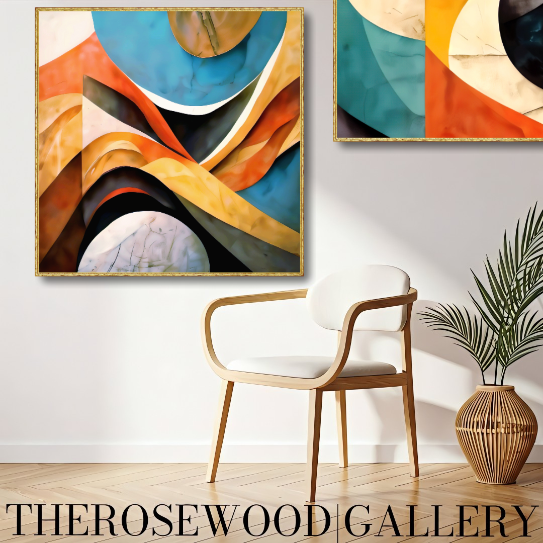 Abstract Minimalist Digital Artwork Orange Ochre Yellow Brick Red Blue Cool Vibrant Colors Abstract Cubism