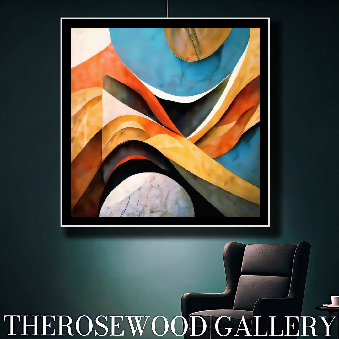 Abstract Minimalist Digital Artwork Orange Ochre Yellow Brick Red Blue Cool Vibrant Colors Abstract Cubism