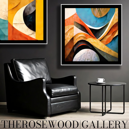 Abstract Minimalist Digital Artwork Orange Ochre Yellow Brick Red Blue Cool Vibrant Colors Abstract Cubism