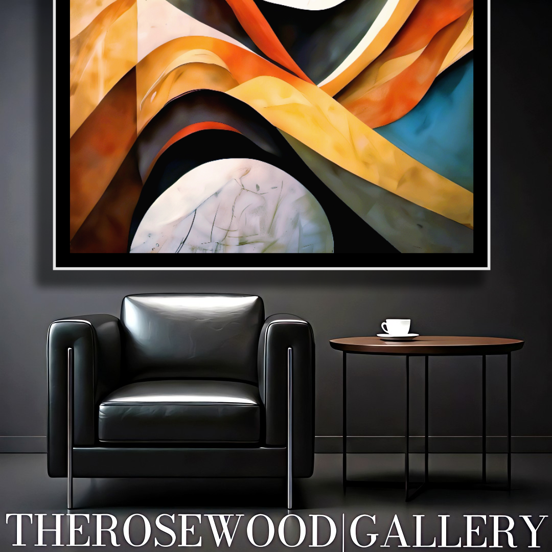 Abstract Minimalist Digital Artwork Orange Ochre Yellow Brick Red Blue Cool Vibrant Colors Abstract Cubism