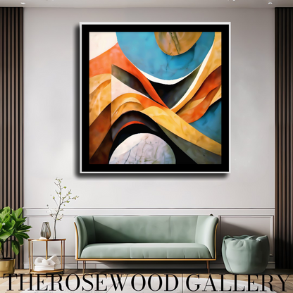 Abstract Minimalist Digital Artwork Orange Ochre Yellow Brick Red Blue Cool Vibrant Colors Abstract Cubism