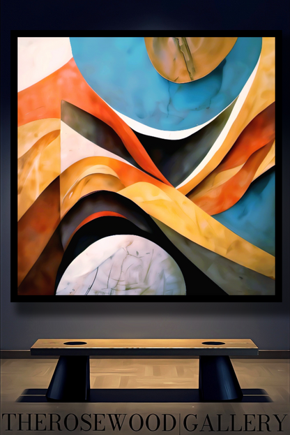 Abstract Minimalist Digital Artwork Orange Ochre Yellow Brick Red Blue Cool Vibrant Colors Abstract Cubism