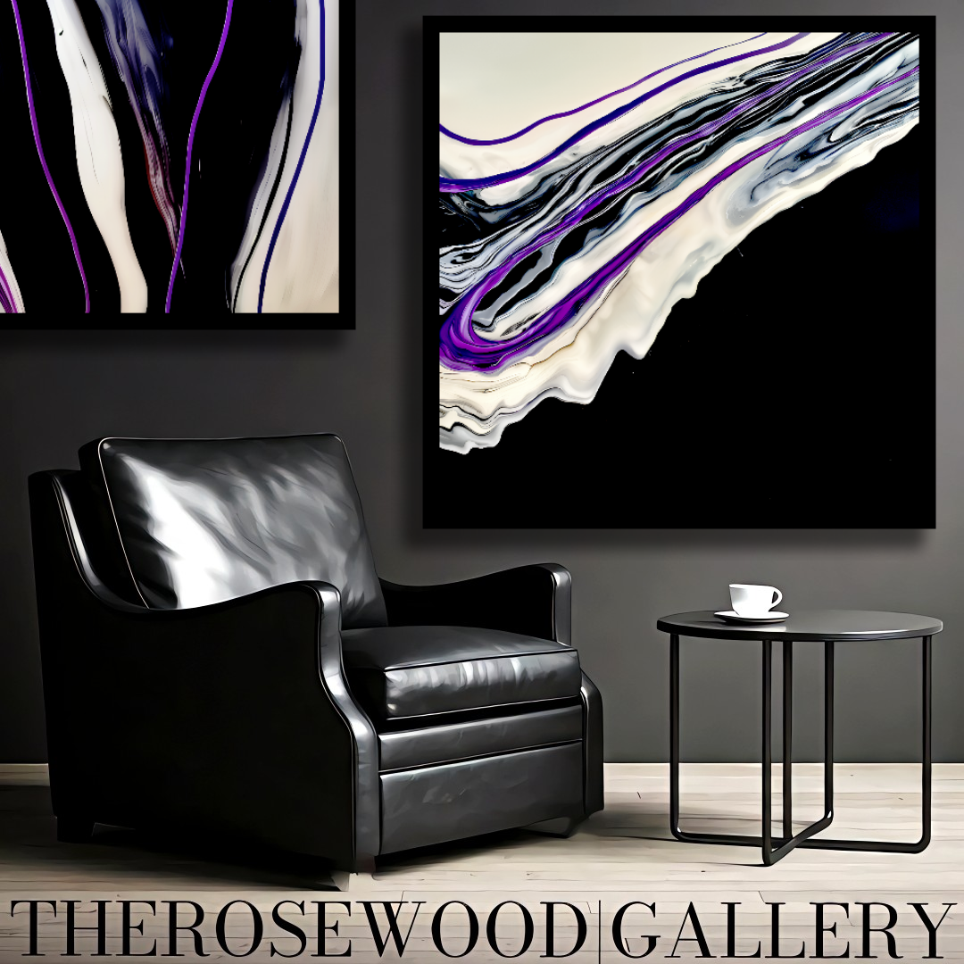 Pouring Painting Elegant Art Striking Contrast Deep Black Pristine White Electric Violet Creamy Hues