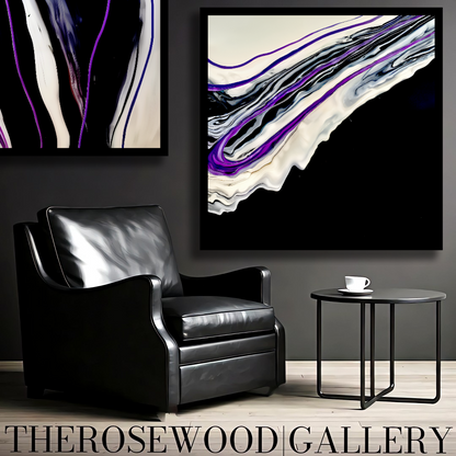 Pouring Painting Elegant Art Striking Contrast Deep Black Pristine White Electric Violet Creamy Hues