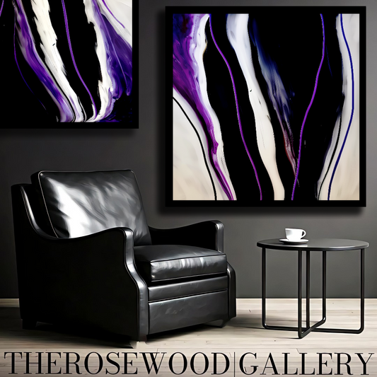 Fluid Art Painting Calm Serenity Fiery Purple Deep Black Ivory Contemporary Digital Pouring Painting