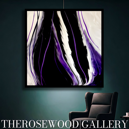 Contemporary Abstract Digital Artwork Vertical Bands Black White Cream Violet Fluid Organic Movement Pouring Painting