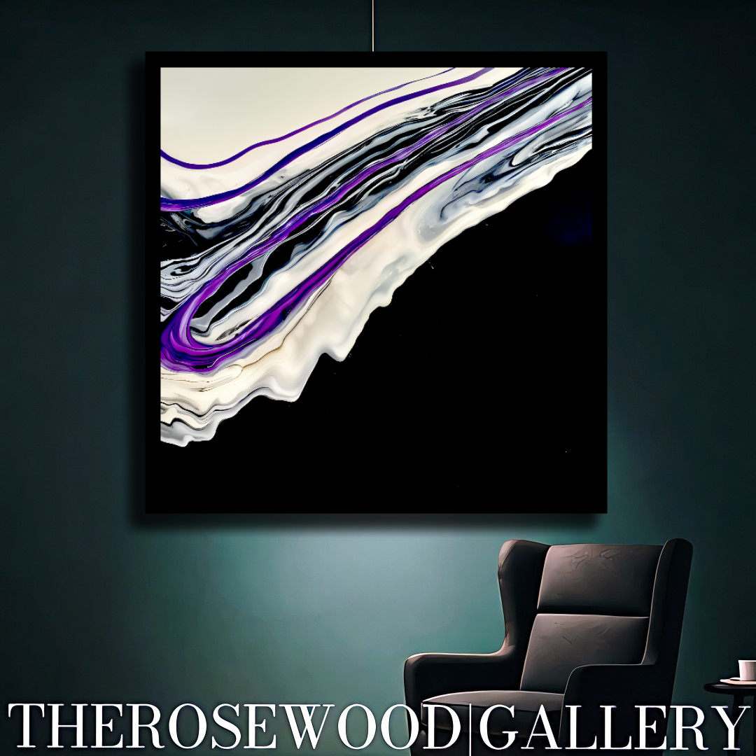 Pouring Painting Elegant Art Striking Contrast Deep Black Pristine White Electric Violet Creamy Hues