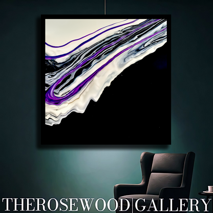 Pouring Painting Elegant Art Striking Contrast Deep Black Pristine White Electric Violet Creamy Hues