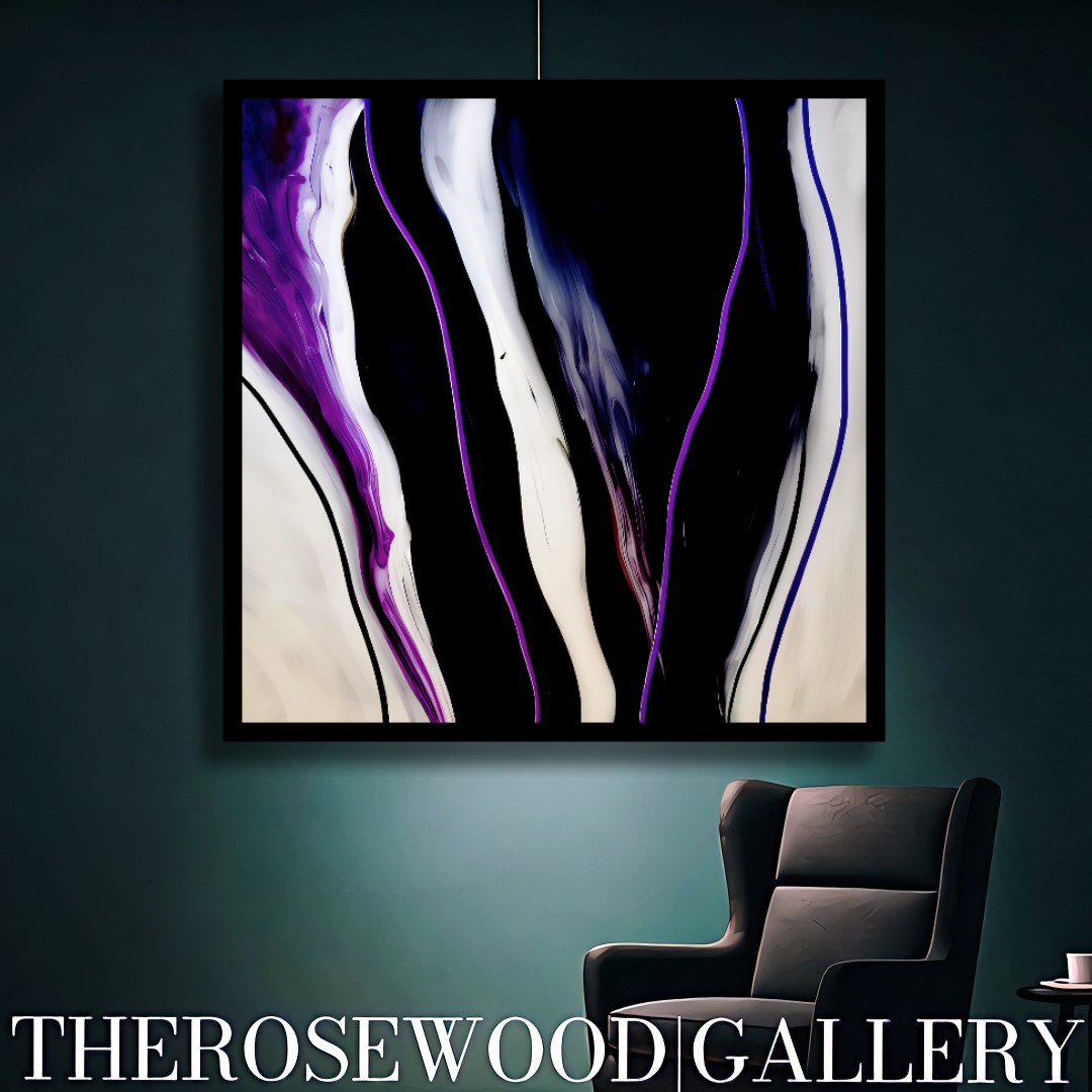 Fluid Art Painting Calm Serenity Fiery Purple Deep Black Ivory Contemporary Digital Pouring Painting