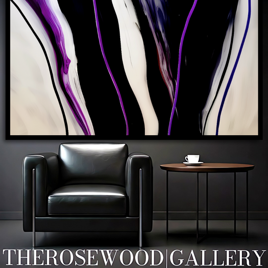Fluid Art Painting Calm Serenity Fiery Purple Deep Black Ivory Contemporary Digital Pouring Painting
