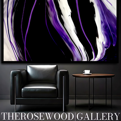 Contemporary Abstract Digital Artwork Vertical Bands Black White Cream Violet Fluid Organic Movement Pouring Painting