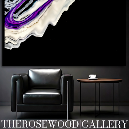 Pouring Painting Elegant Art Striking Contrast Deep Black Pristine White Electric Violet Creamy Hues