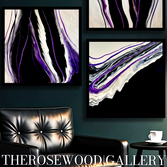 Pouring Painting Elegant Art Striking Contrast Deep Black Pristine White Electric Violet Creamy Hues